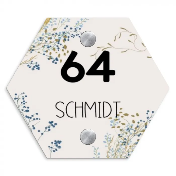 Bloemen - Beige - Modern Naambord Hexagon klein -3d