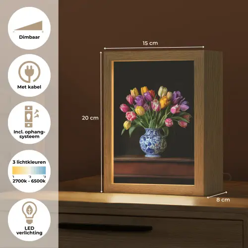 Tulpen - Kleuren - Hout - Vaas Light Box met kabel (Tafellamp) klein -USP_NL