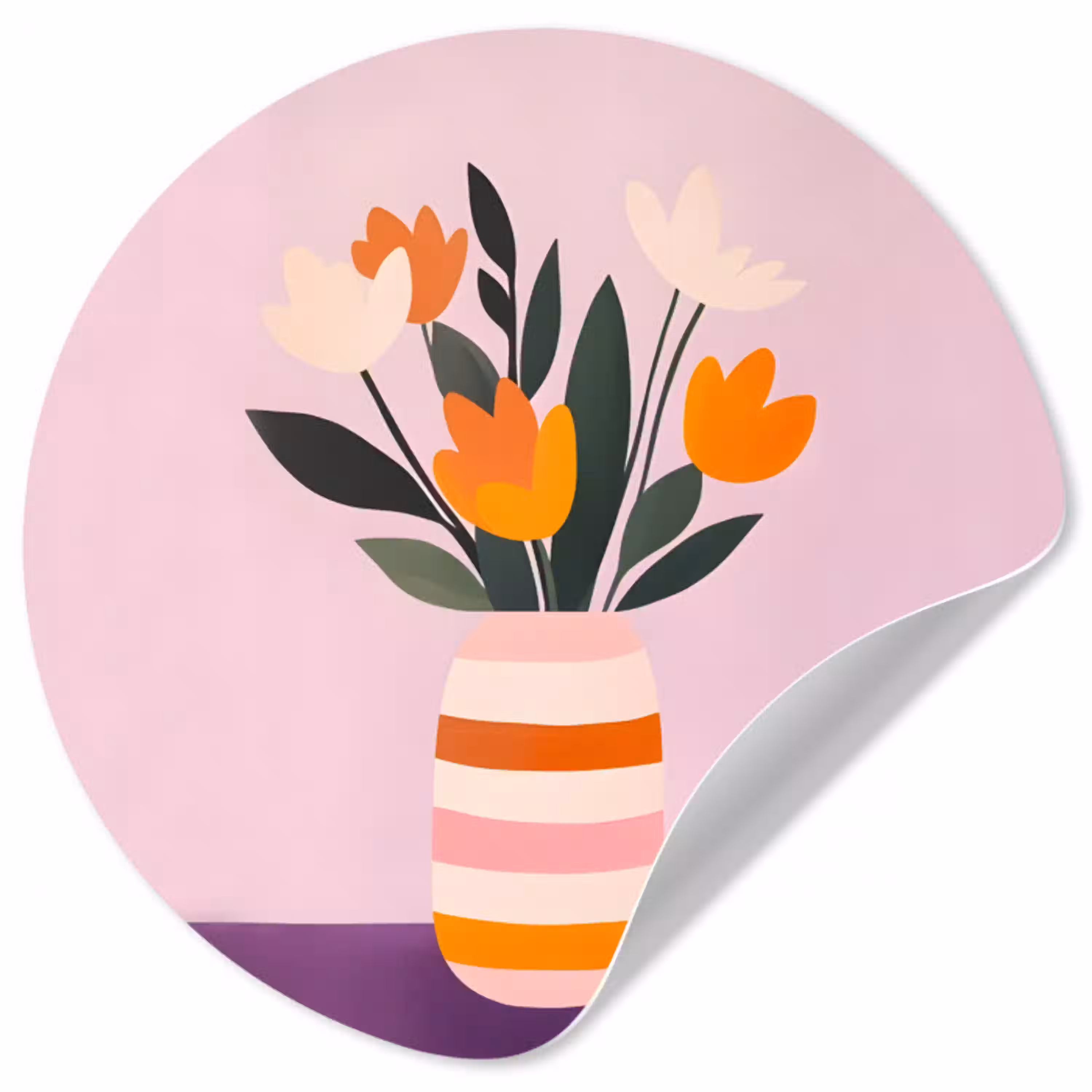 Tulpen - Vaas - Strepen - Paars Wandcirkel behangsticker klein -3d