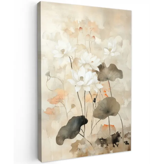 Bloemen - Japandi - Wabi sabi Tuinposter op houten frame 2 cm dik klein -3d