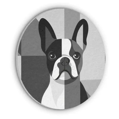 Buldog - Zwart - Abstract - Vlakken Akoestische PET Vilt - Rond klein -3d