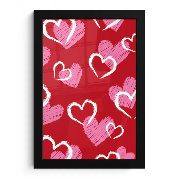 Patroon - Hartjes - Roze - Valentijn fotolijst zwart zonder passe partout klein -3d