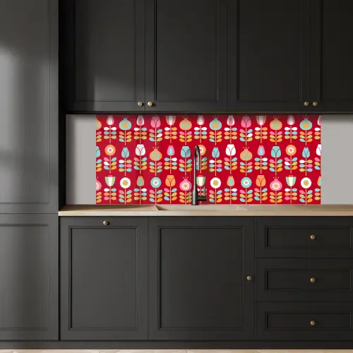 Patronen - Bloemen - Retro - Rood keuken achterwand 2 middel 871 -sfeer1