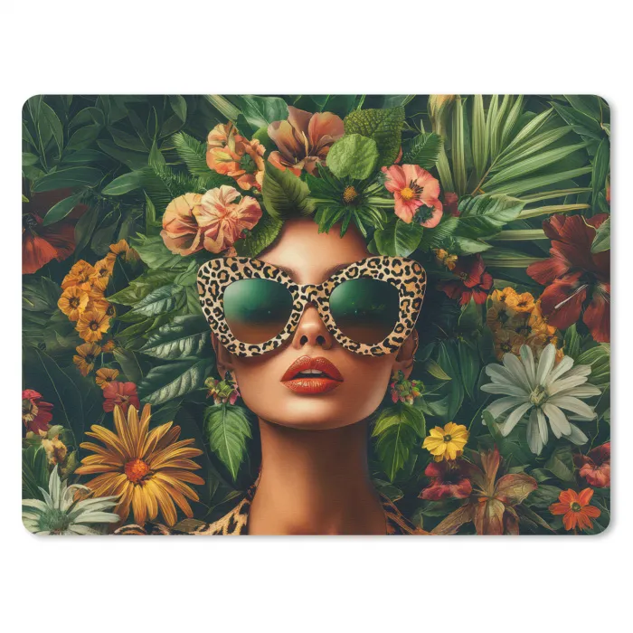 Vrouw - Panterprint - Jungle - Natuur - Luxe muismat rubber klein -3d