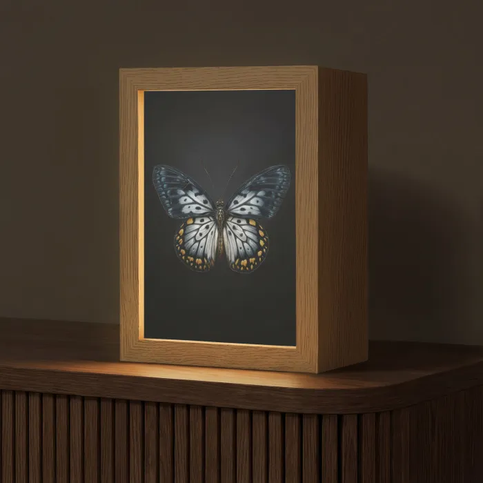 Vlinder - Monochroom - Balans Light Box met kabel (Tafellamp) klein -z3d_website