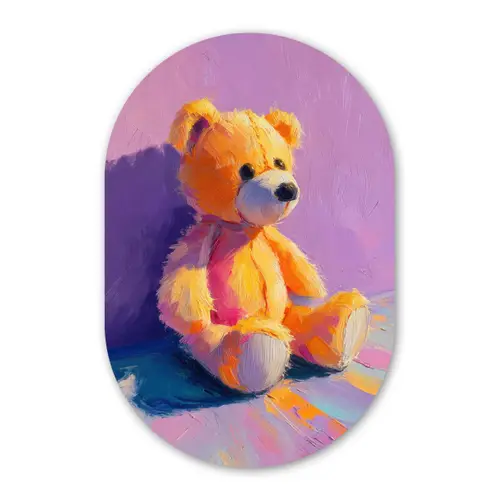 Teddybeer - Schaduw - Penseelstreken - Paars Wandcirkel Ovaal Forex klein -3d