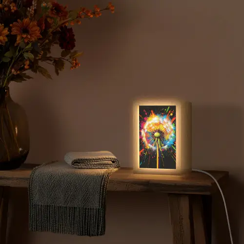 Paardenbloem - Graffiti - Kleurrijk - Bloemen - Natuur Light Box met kabel (Tafellamp) klein -sfeer4