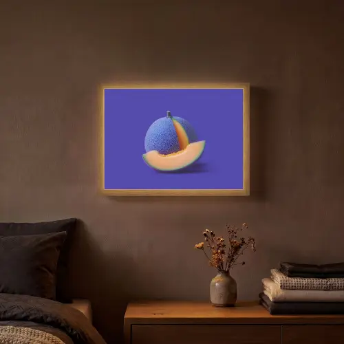 Meloen - Blauw - Oranje - Kunstzinnig Light Box met batterij (Wandlamp) middel -sfeer4