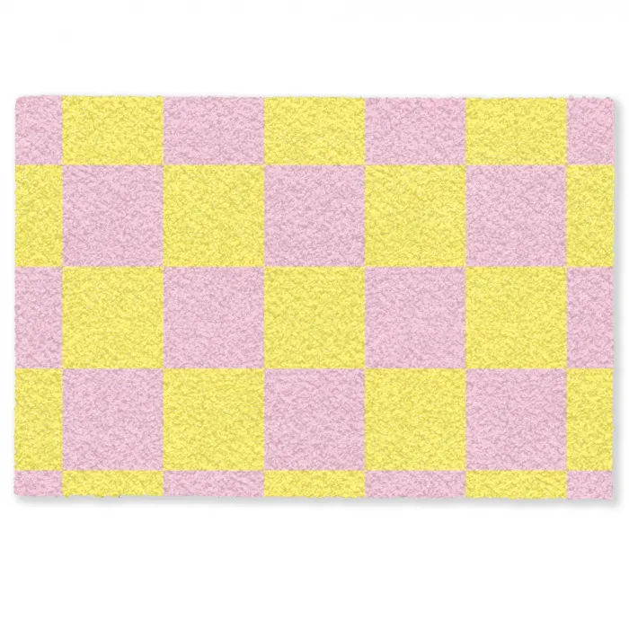Schaakbord patroon - Geel - Roze - Blokjes Deurmat klein -zkaufland3d