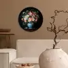 Roze - Bloemen - Vaas - Kleuren Wandcirkel kunststof plaat 5mm dik klein -sfeer1