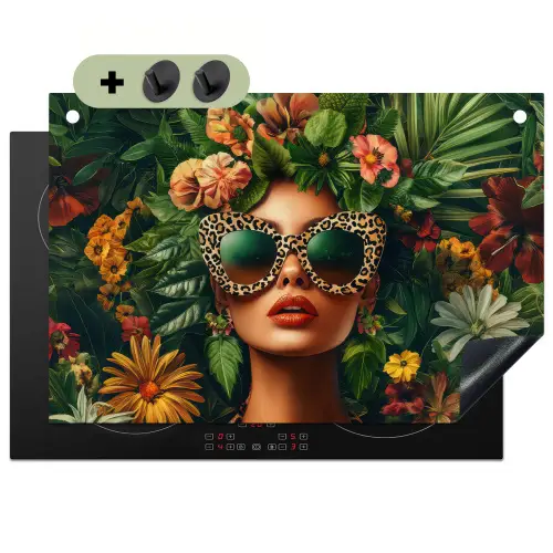 Vrouw - Panterprint - Jungle - Natuur - Luxe Inductie beschemer met haakjes klein -3d