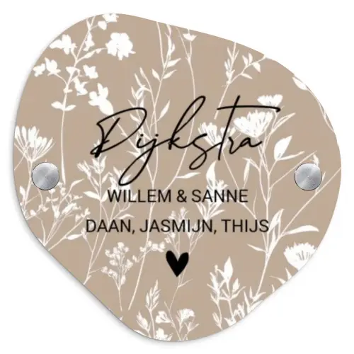 Beige bloemmotief - Sierlijk Naambord Organisch middel -3d