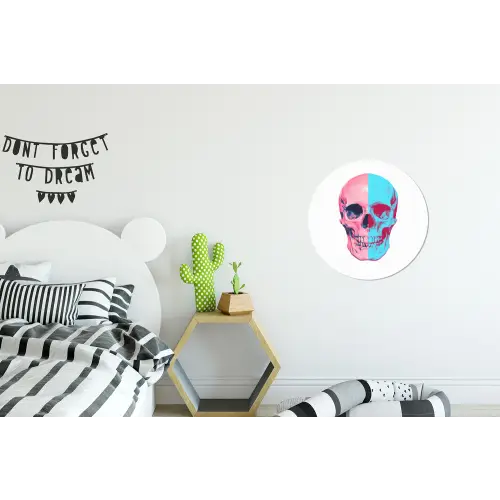 Schedel - Grafisch - Roze - Verdeeld Wandcirkel aluminium klein -kinderkamer