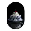 Taart - Slagroom - Kers - Bord - Delfts blauw Wandcirkel Ovaal Glas middel -3d