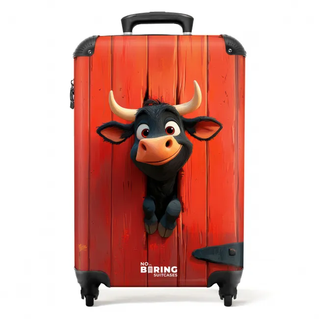 Zwarte stier steekt kop door rode schuurdeur NBS - Handbagage koffer - Kinderen Unisex middel -productfoto_recht