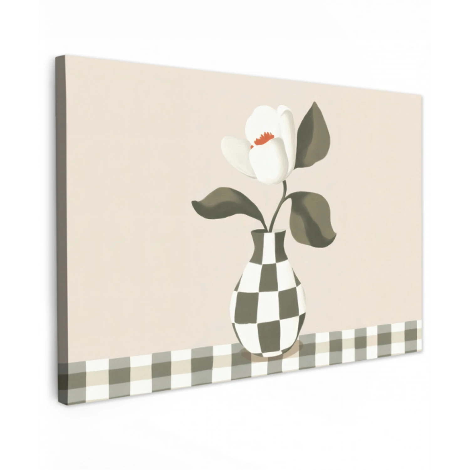 Vaas - Geruit - Groen - Bloem Tuinposter op houten frame 2 cm dik klein -3d