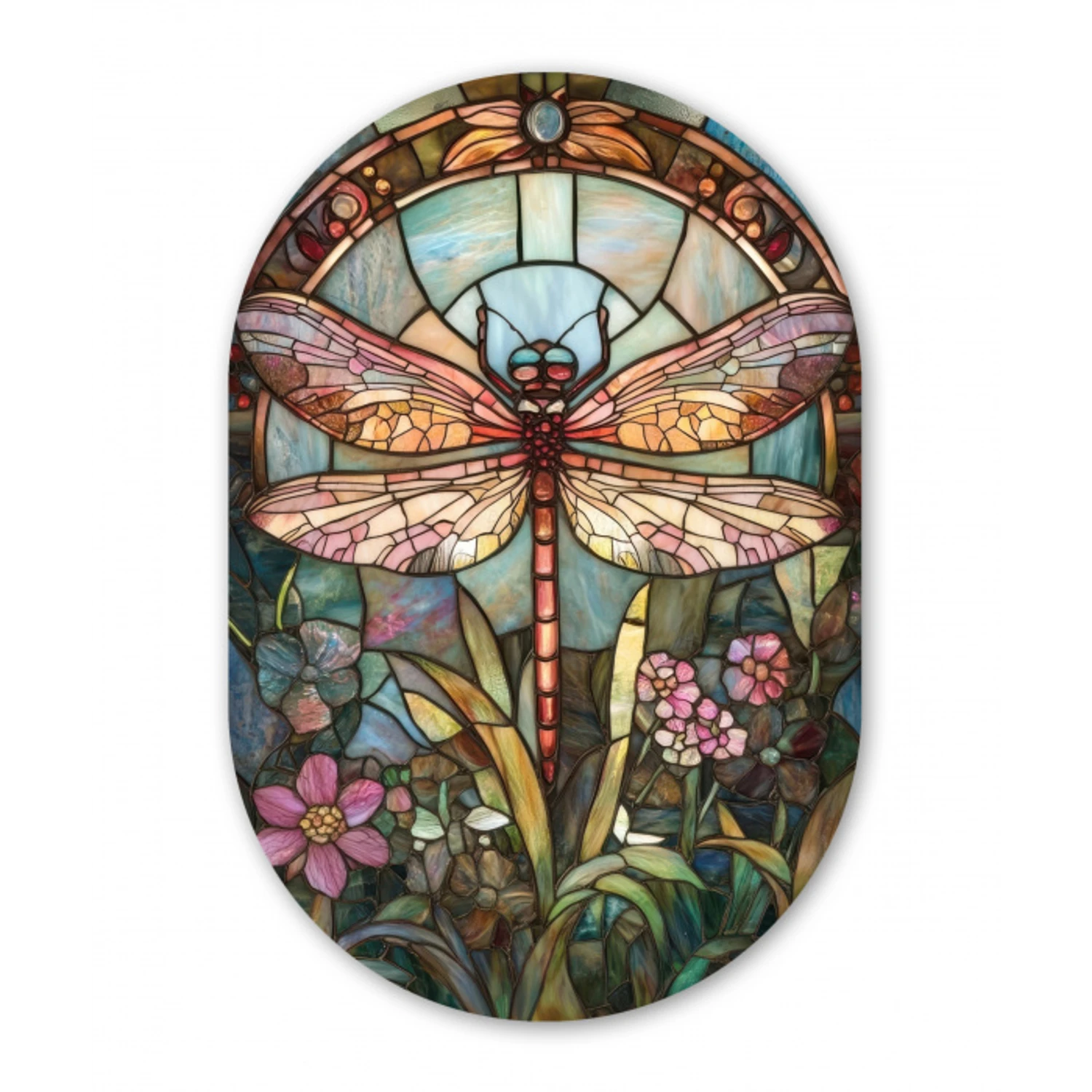 Libelle - Mozaïek - Bloemen - Kleurrijk Wandcirkel Ovaal Glas middel -3d