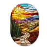 Mozaïek - Zon - Landschap - Dorp Wandcirkel Ovaal Glas middel -3d