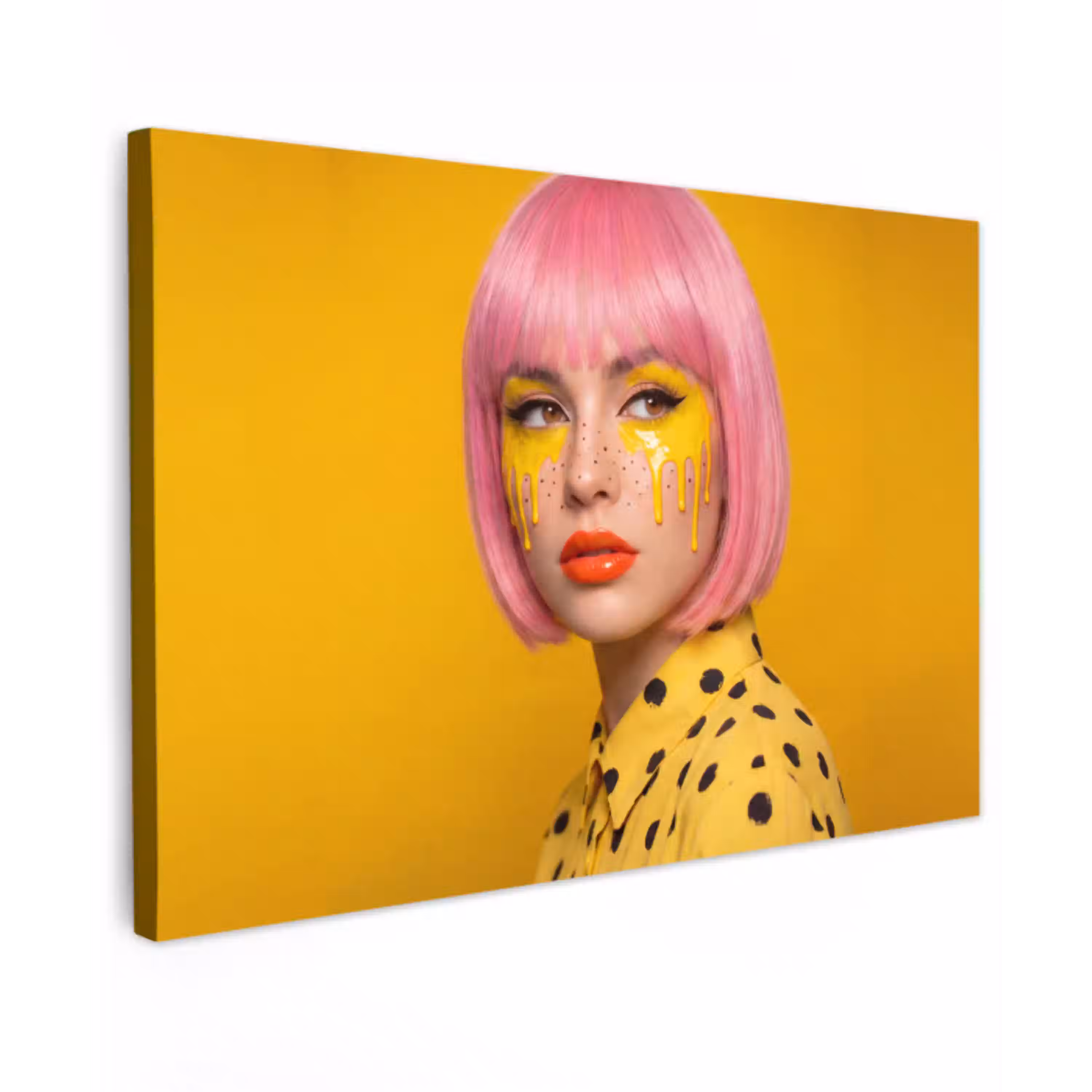 Vrouw - Portret - Abstract - Kleurrijk - Geel canvas 2cm klein -z3d