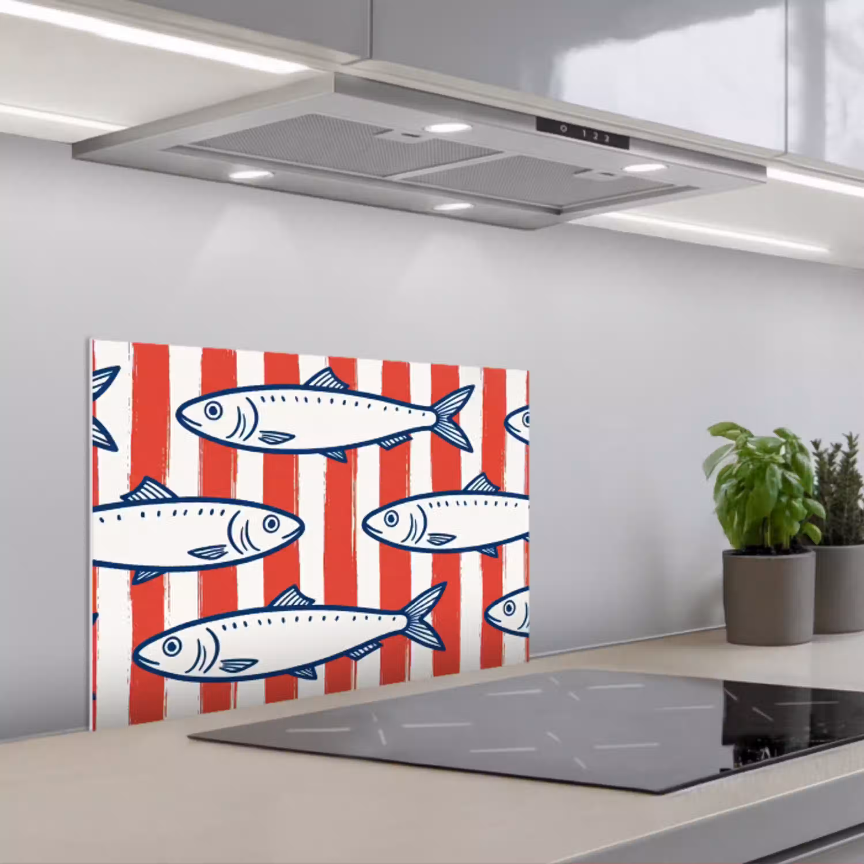 Vis - Patroon - Strepen - Illustratie - Rood keuken achterwand spatscherm klein -3d_schuin