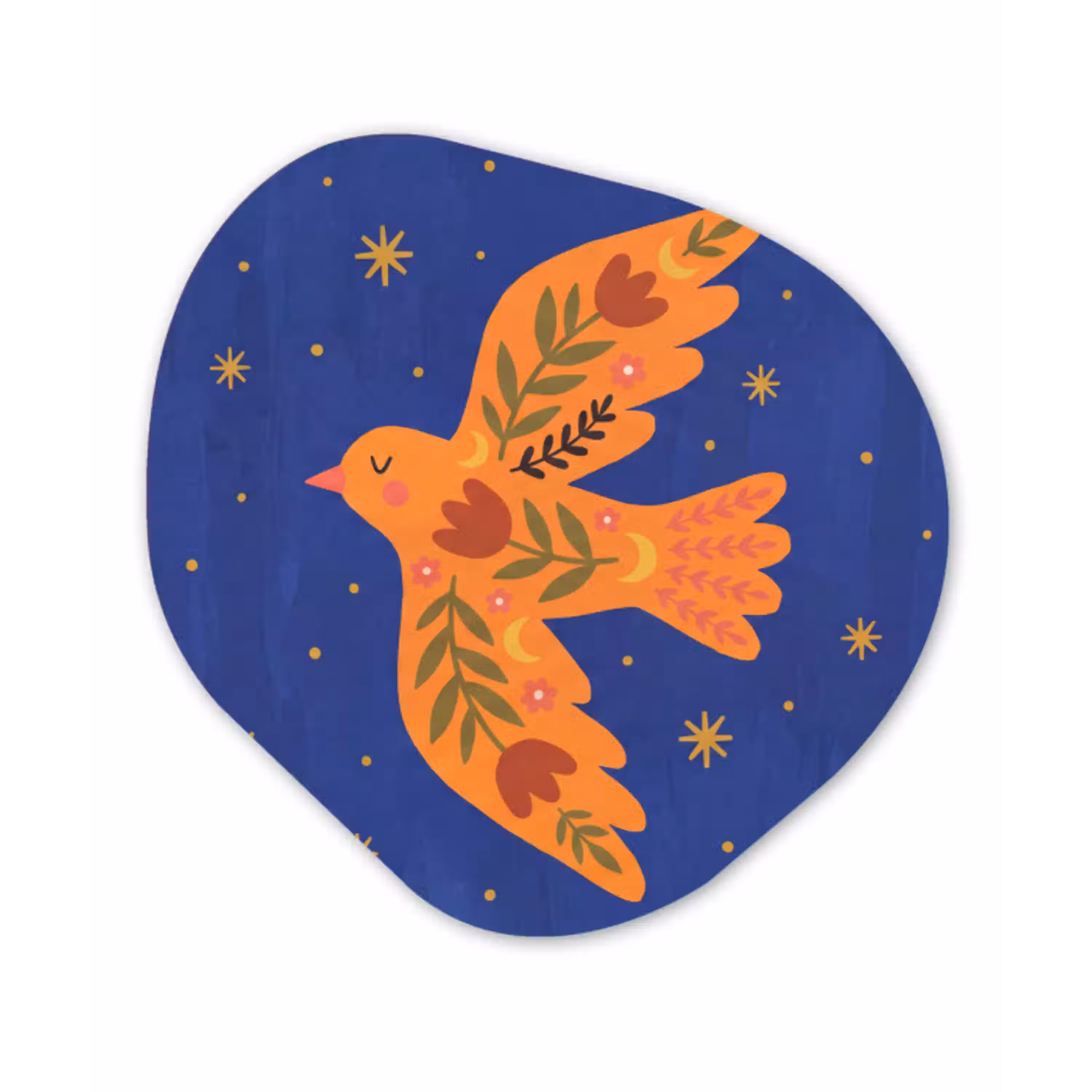 Vogel - Bloemen - Decoratief - Oranje - Blauw Wandcirkel Organisch Plexiglas middel -3d
