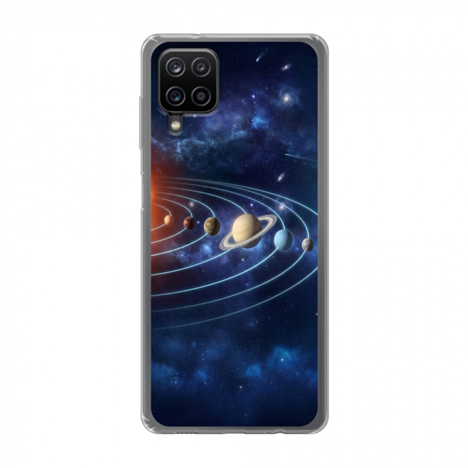 Ruimte - Zonnestelsel - Blauw Telefoonhoesje Samsung Galaxy A12 klein -3d