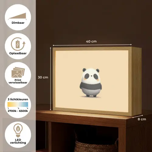 Panda - Beige - Minimalistisch Light Box met batterij (Wandlamp kind) middel -USP_websiteoverzichtNL