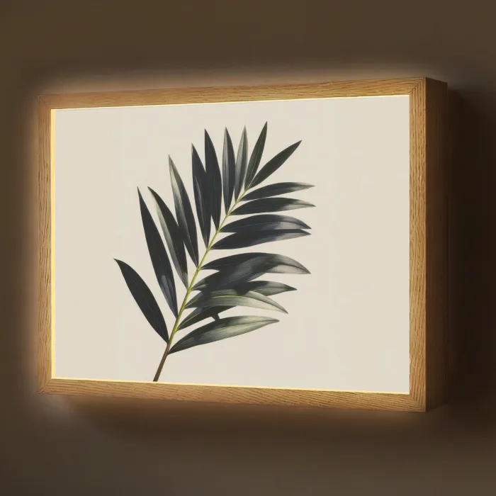 Palmblad - Subtiel - Groen - beige Light Box met batterij (Wandlamp) middel -z3d_website