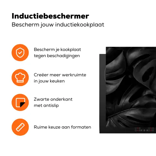 Zwart - Monstera - Bladeren Inductie beschermer vinyl 3mm klein -zzzzzzz-td-ups