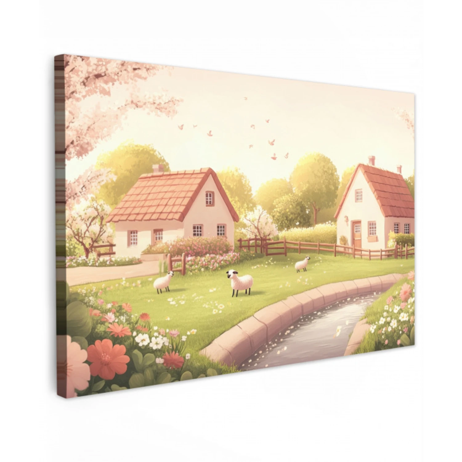 Schapen - Huisje - Platteland Tuinposter op houten frame 2 cm dik klein -3d