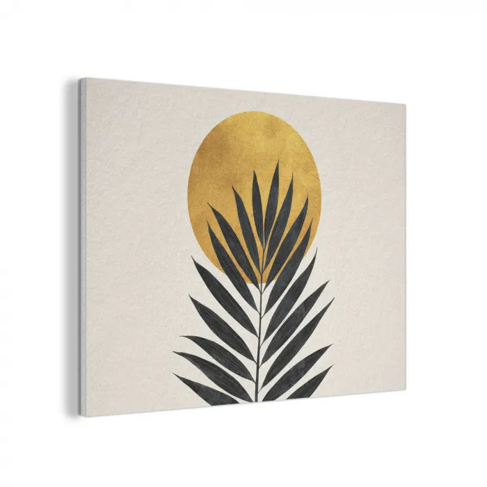 Zwart palmblad - Gouden cirkel - Beige achtergrond PET vilt klein -3d