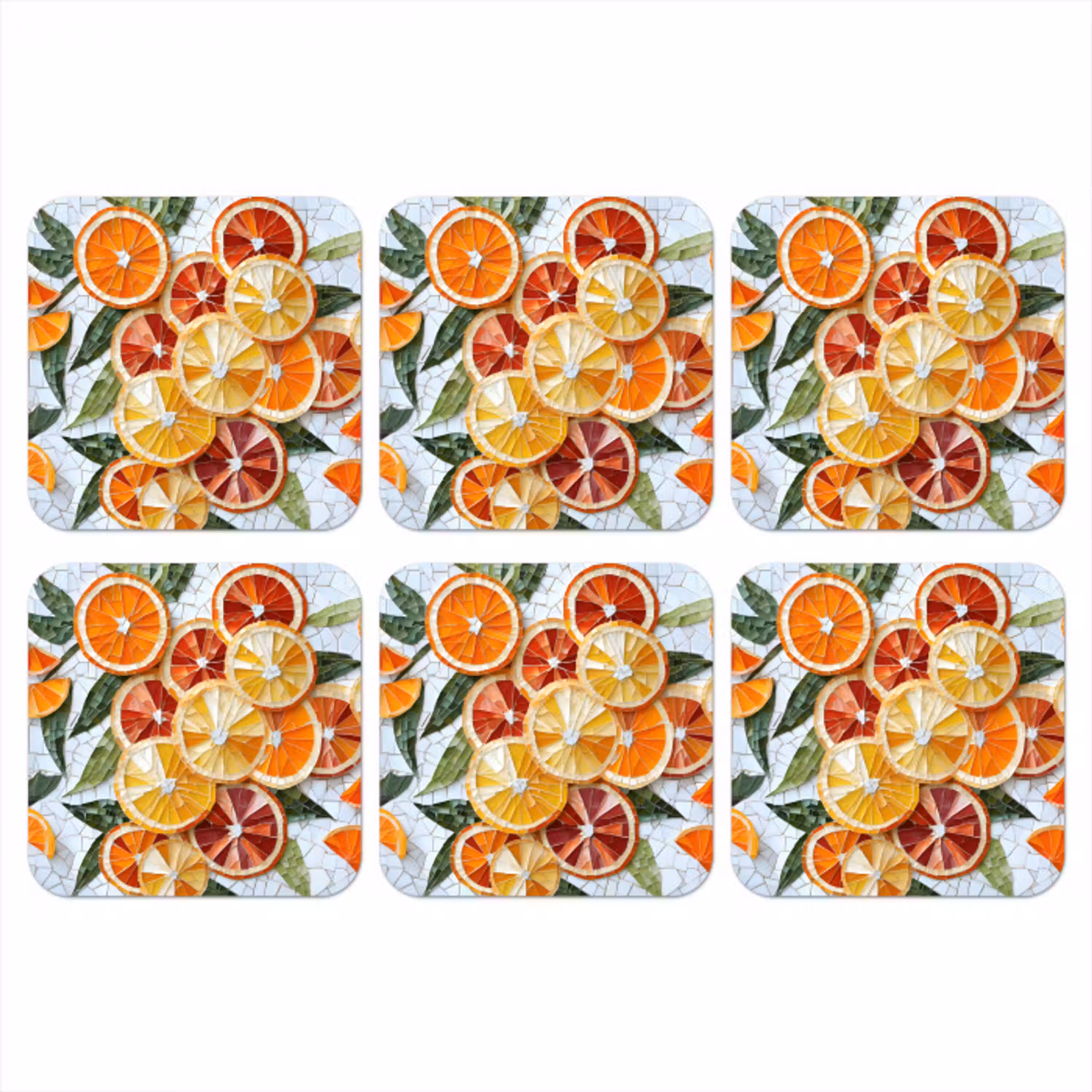 Schijfjes - Fruit - Oranje - Mozaïek onderzetter kurk middel -3d