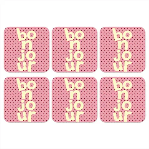 Bonjour - Stippen - Roze- Geel onderzetter kurk middel -3d