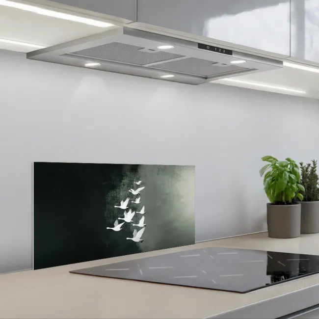 Vogel - Japandi - Groen keuken achterwand spatscherm klein -3d_schuin