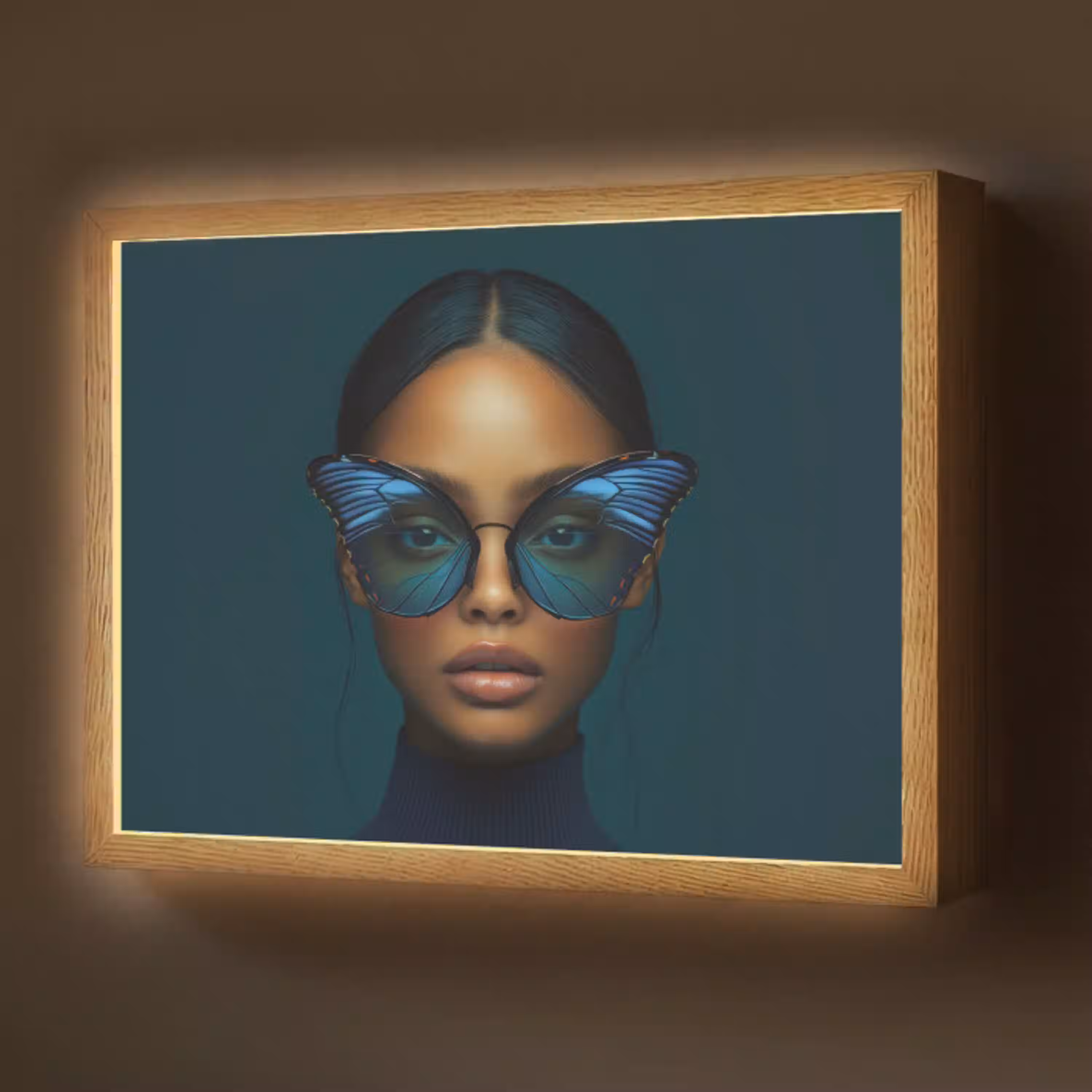 Vrouw - Vlinder - Bril - Blauw - Modern - Portret Light Box met batterij (Wandlamp) middel -z3d_website