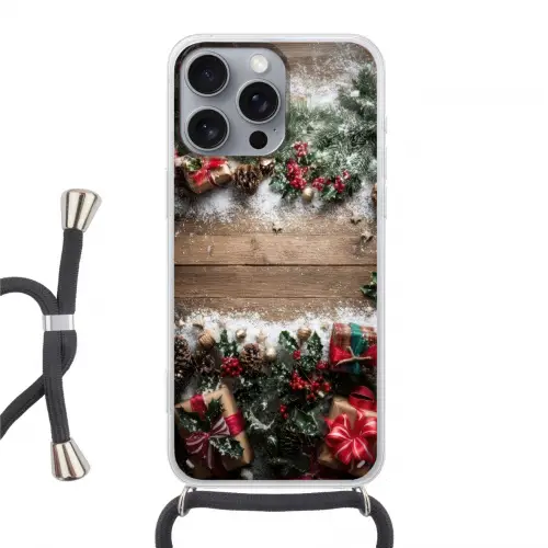 Kerstdecoratie - Geschenken - Hout - Veelkleurig Hoesje iPhone 16 Pro Max met koord klein -3d