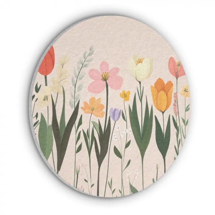 Pasteltinten - Bloemen - Illustratie Akoestische PET Vilt - Rond klein -3d
