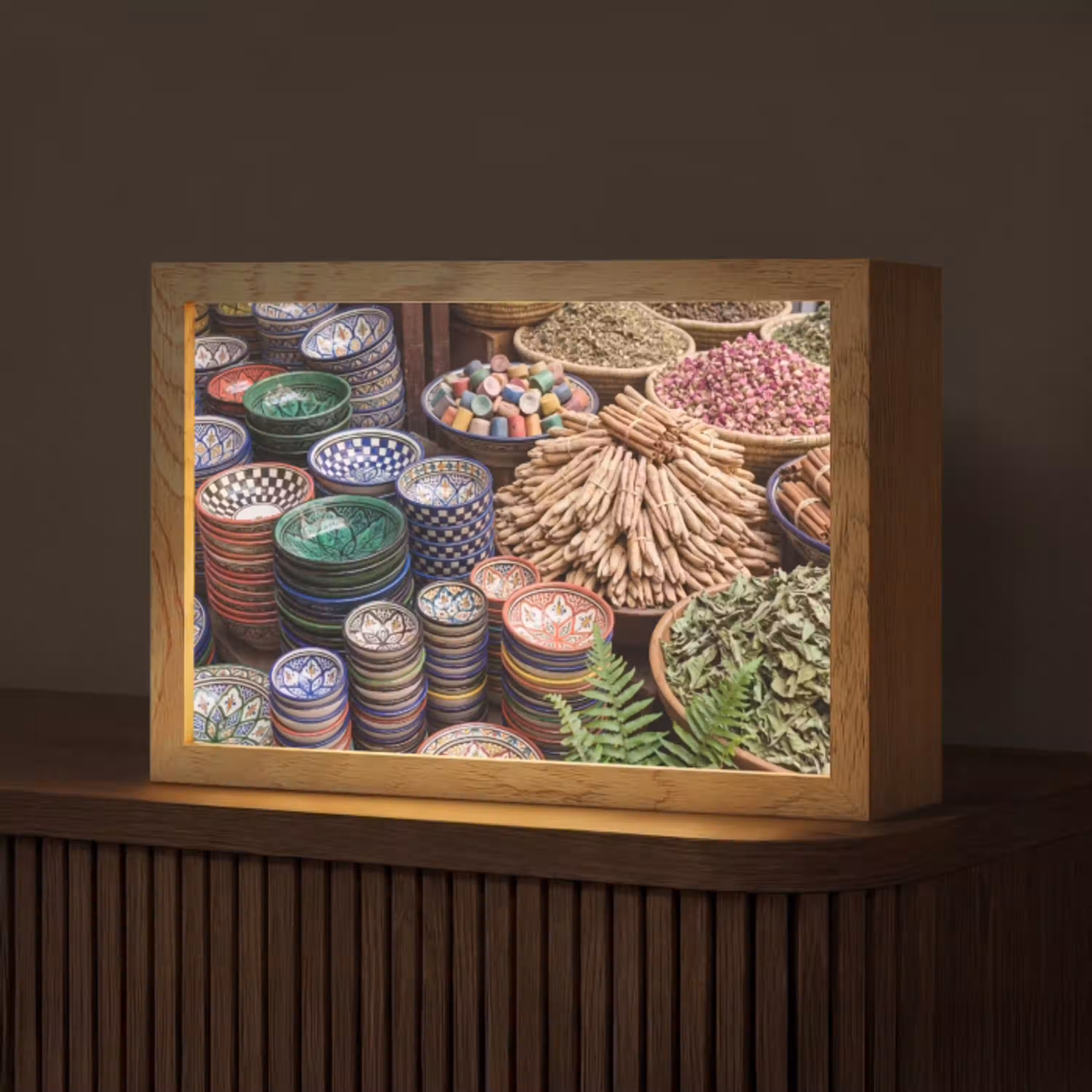 Aardewerk - Oosters - Kleurrijk Light Box met kabel (Tafellamp) klein -z3d_website