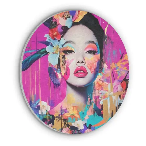 Vrouw - Portret - Abstract - Paars Akoestische PET Vilt - Rond klein -3d