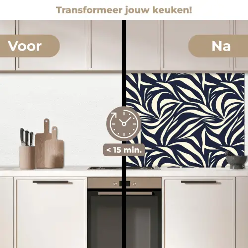 Bladvormen - Blauw - Patroon - Wit keuken achterwand 2 middel 871 -voor-na2_NL