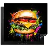 Hamburger - Graffiti - Verf - Kleurrijk - Eten - Abstract Inductie beschermer vinyl 3mm middel -3d