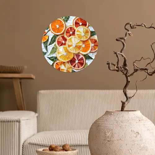 Schijfjes - Fruit - Oranje - Mozaïek Wandcirkel behangsticker klein -sfeer1