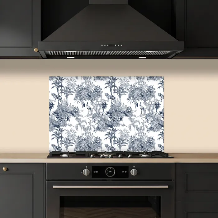 Palmbomen - Jungle - Abstract - Blauw keuken achterwand spatscherm klein 900 -sfeer1
