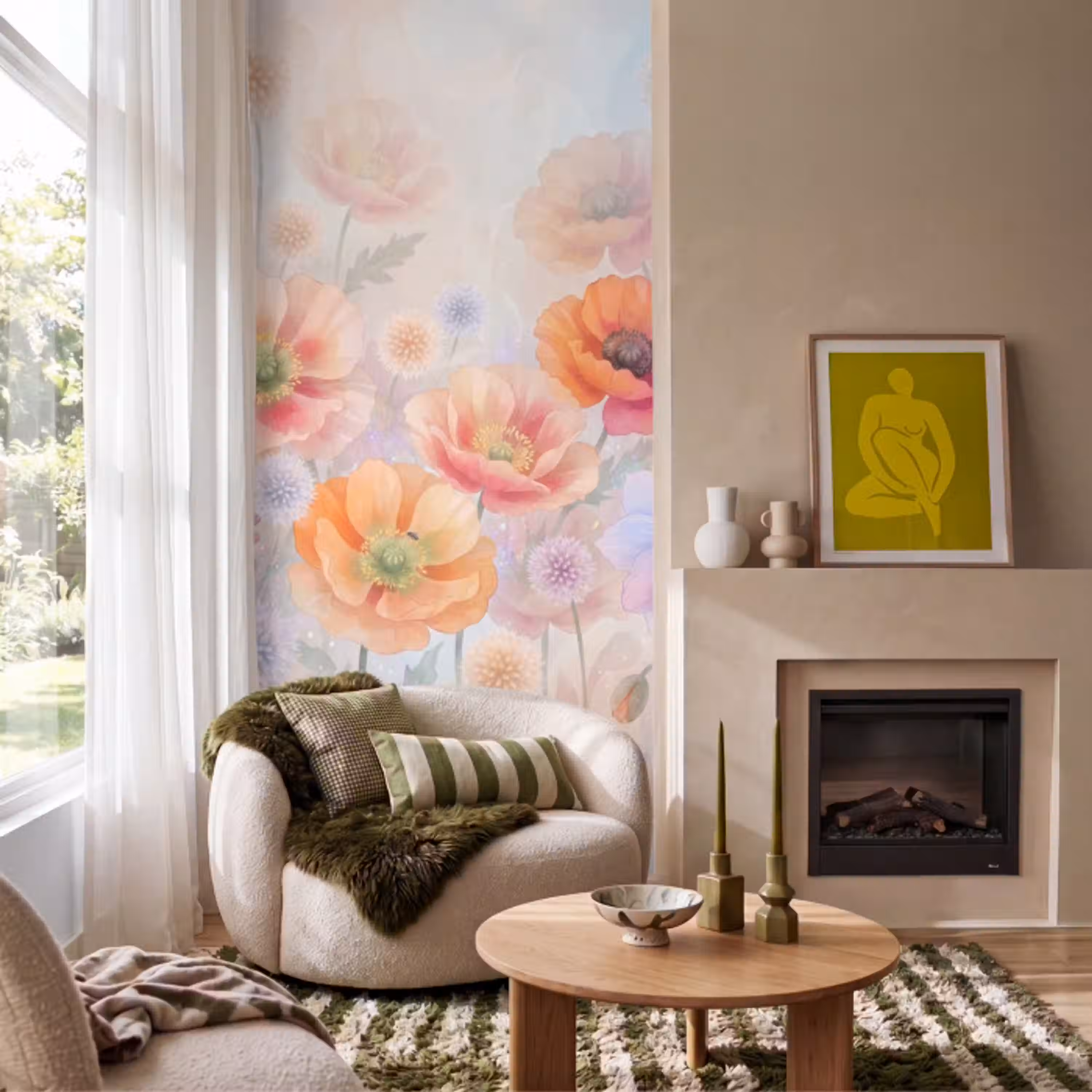 Bloemen - Aquarel - Natuur - Modern - Kleurrijk Behang Vlies klein -sfeer2