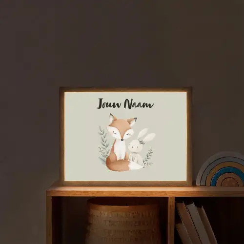 Illustratie - Vos - Konijn - Bladeren Light Box met batterij (Wandlamp kind) middel -sfeer1_kind