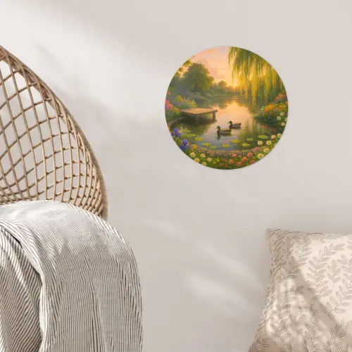 Eenden - Vijver - Bloemen Wandcirkel behangsticker klein -sfeer4