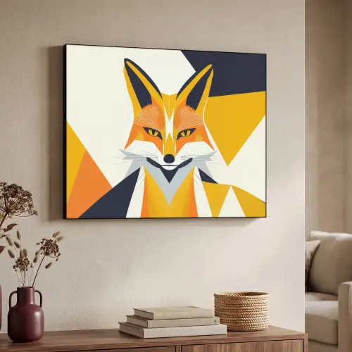 Vos - Oranje - Abstract - Driehoeken Textielframe zwart klein -sfeer3