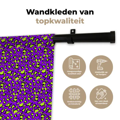 Panterprint - Paars - Groen - Neon Wandkleed katoen klein 269 -sfeer2
