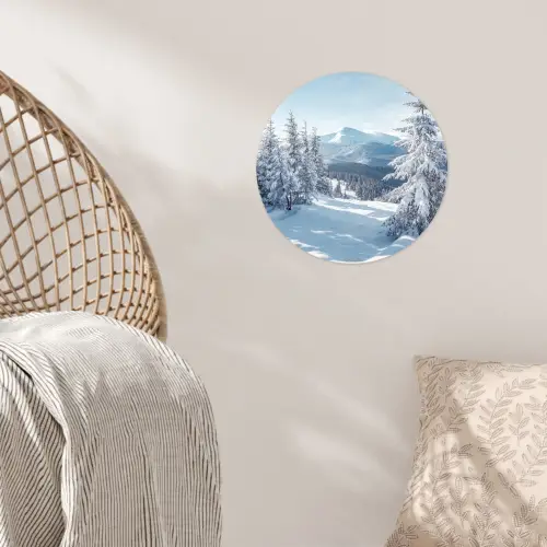 Sneeuw - Winter - Landschap - Bergen Wandcirkel behangsticker klein -sfeer4