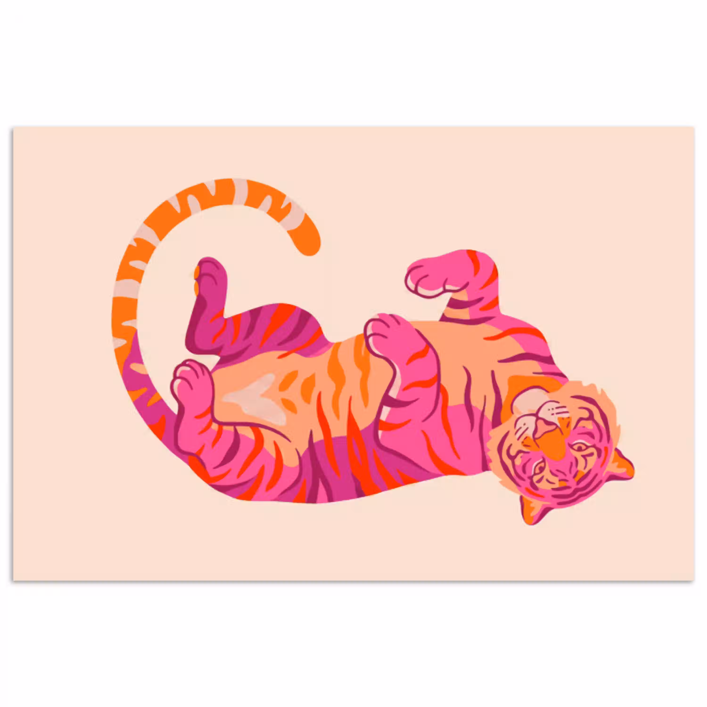 Tijger - Roze - Oranje poster papier klein -3d